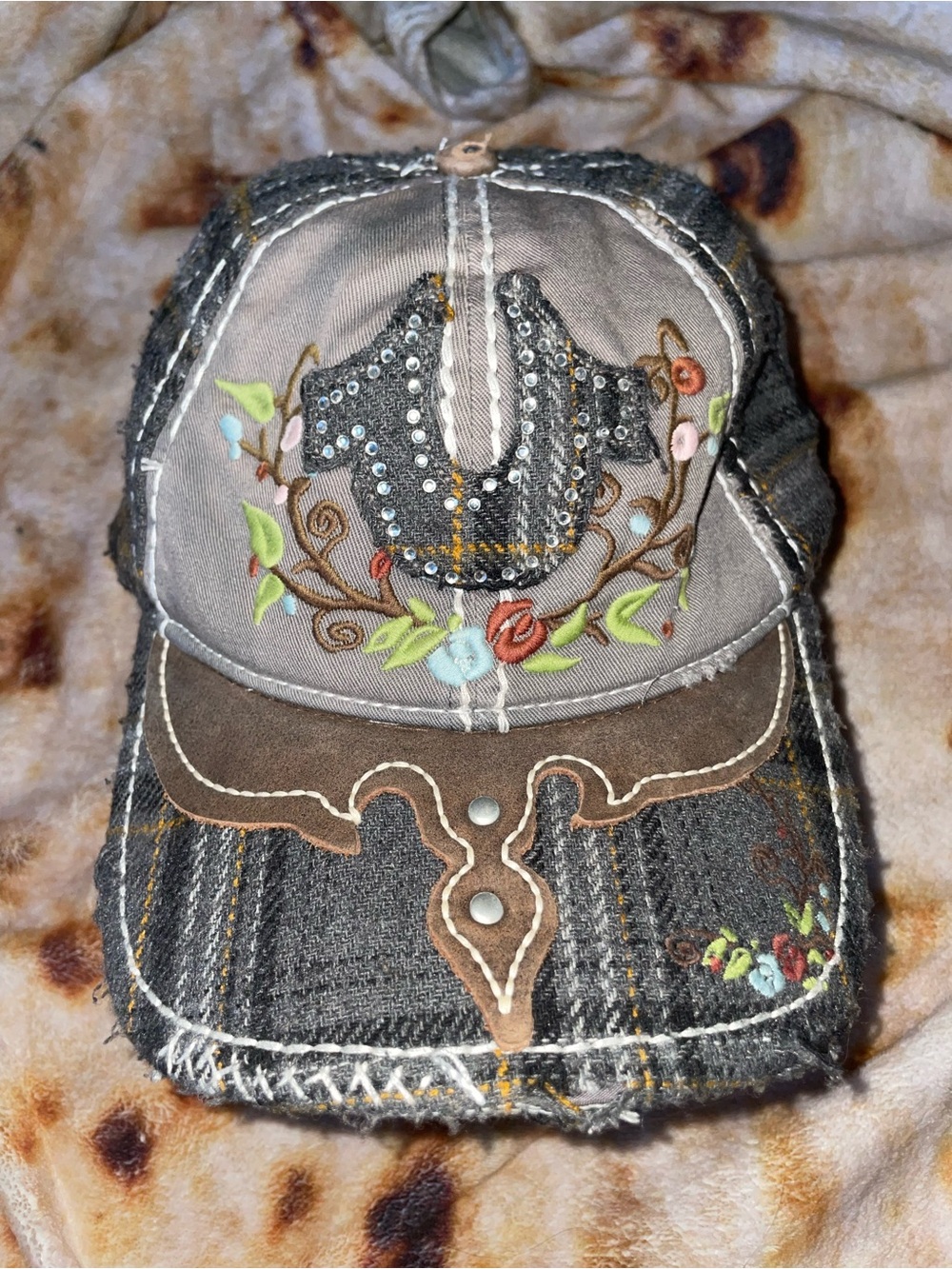 Like New Vintage True Religion Distressed and Floral Embroidered Cap